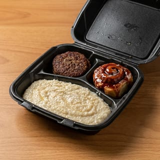 Southern Style Grits; Pan Sausage & Cinnamon Roll
